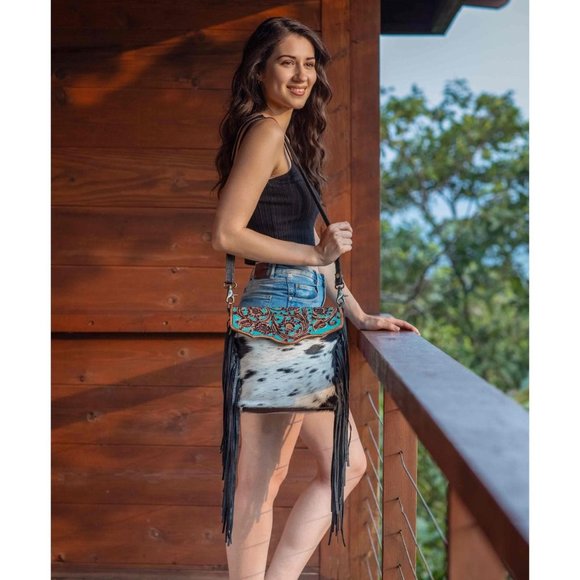 Myra Bag Rio Swoop Bottom Hand-Tooled Bag crossbody